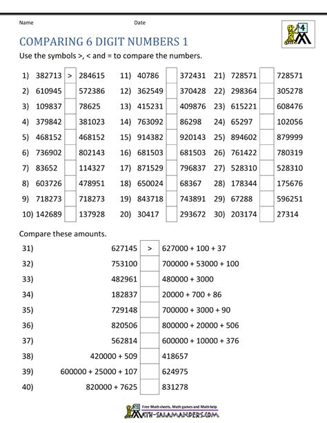 6 digit oak|Lesson: Ordering and comparing 6.